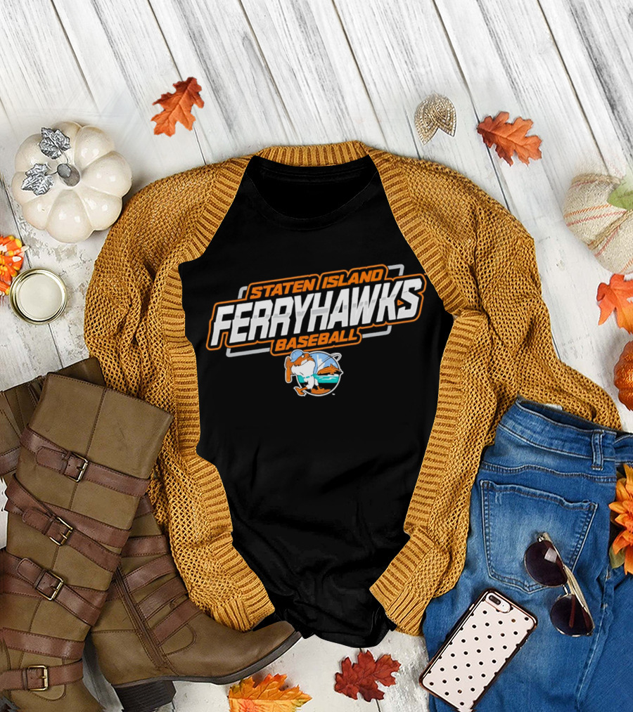 Staten Island Ferryhawks Baseball Cartoon Bird Player T-Shirt