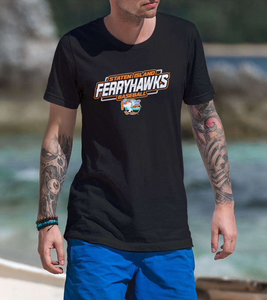 Staten Island Ferryhawks Baseball Cartoon Bird Player T-Shirt