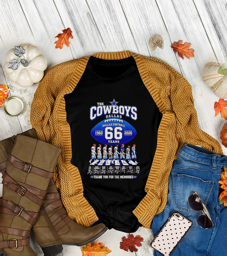 The Cowboys Dallas Football 66 Years 1960 2026 Thank You For The Memories Signatures T-Shirt