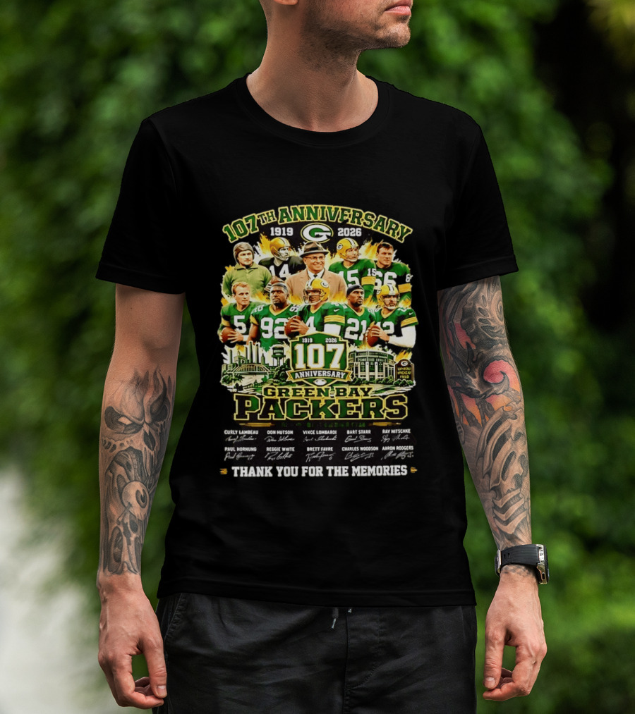 Green Bay Packers 107th Anniversary 1919 2026 NFL Legends Thank You For The Memories T-Shirt