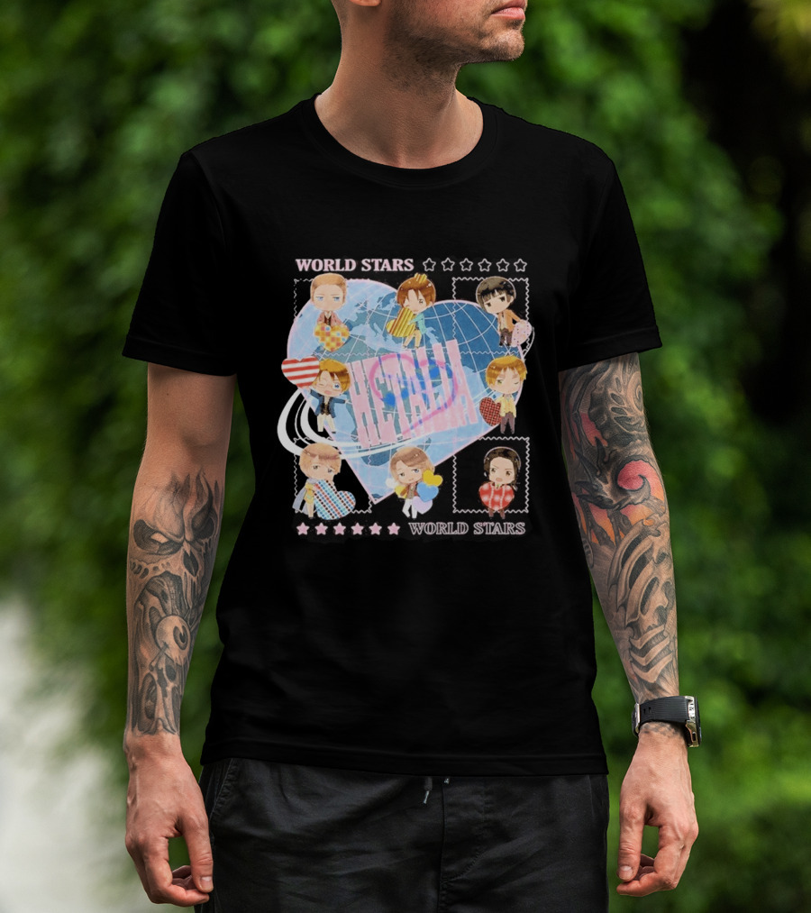 Hot Topic Hetalia Chibi World Stars Characters With Hearts T-Shirt