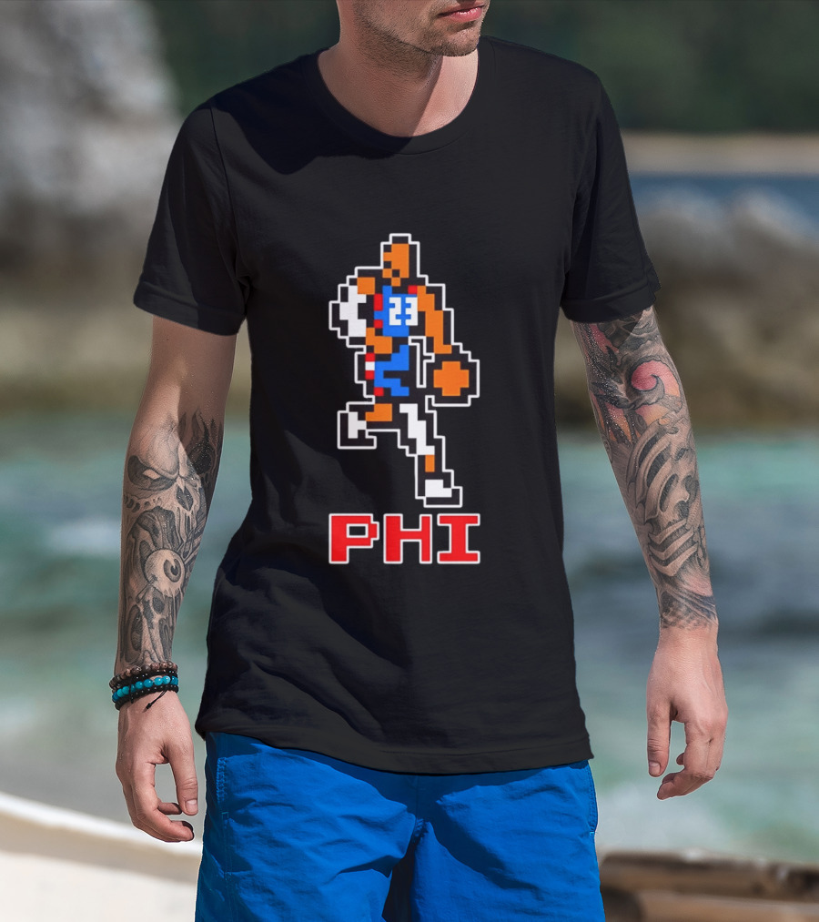 Philadelphia 76ers Phi 8 Bit Pixel Basketball Player 23 Dribbling T-Shirt