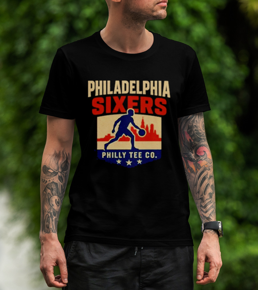 Philadelphia Sixers Dribble Philly Co Retro Skyline T-Shirt