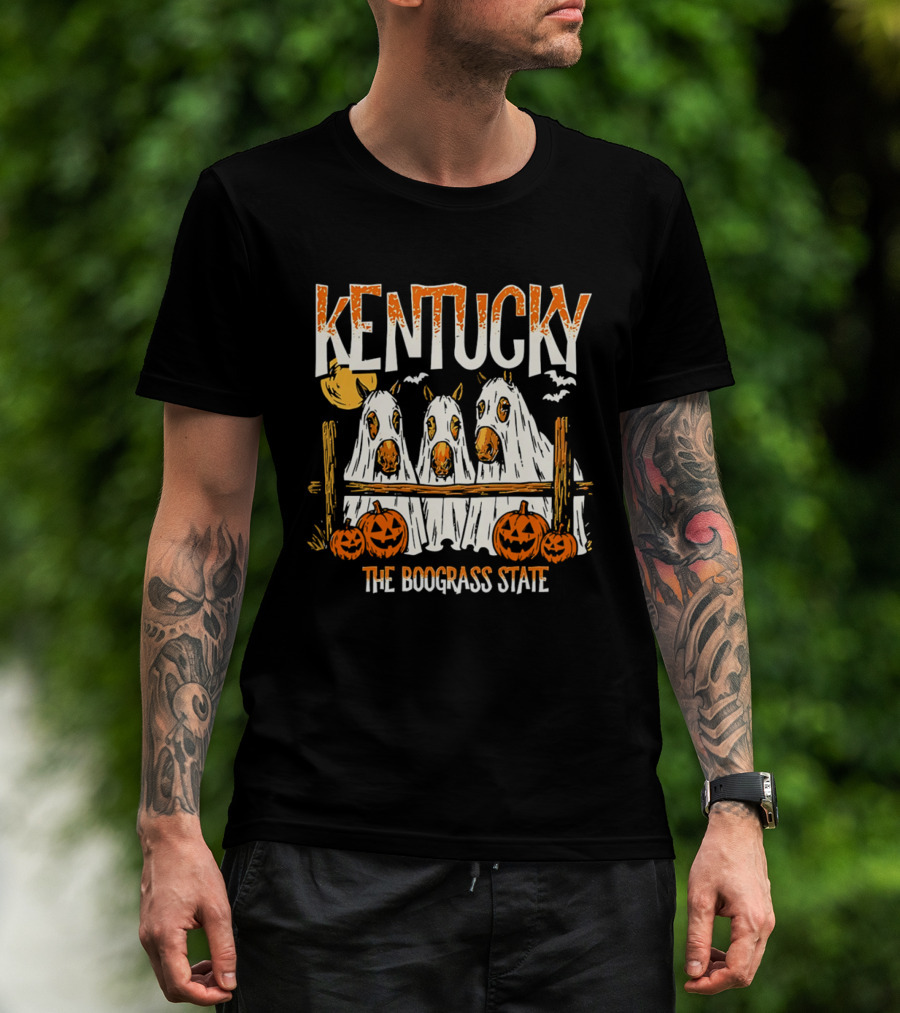 Kentucky Halloween Ghost Horses Pumpkin Boograss State T-Shirt