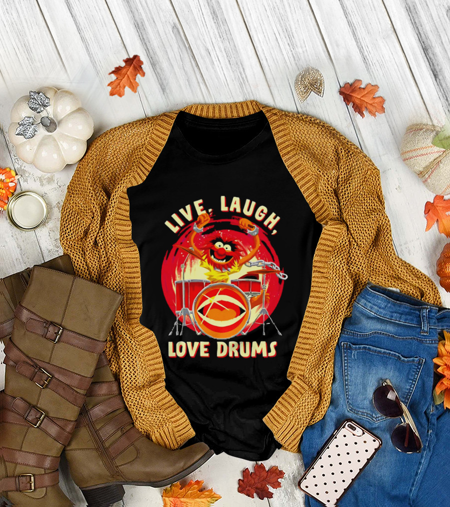 Live Laugh Love Drums Muppet Animal Playing Musical Instrument Red T-Shirt