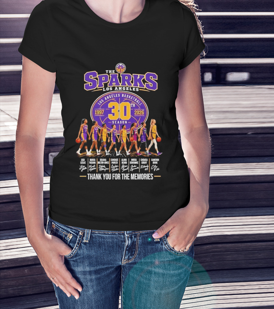 Los Angeles Sparks 30th Season 1997 2026 Basketball Thank You For The Memories Signatures T-Shirt