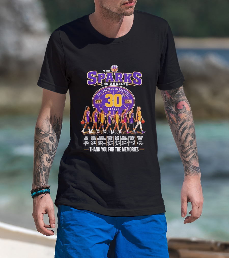 Los Angeles Sparks 30th Season 1997 2026 Basketball Thank You For The Memories Signatures T-Shirt