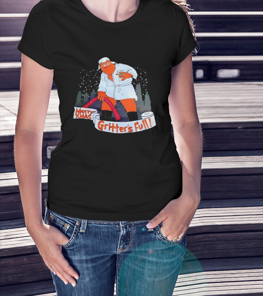 Merry Xmas Gritters Full Cartoon Orange Bathrobe Holding Hose T-Shirt