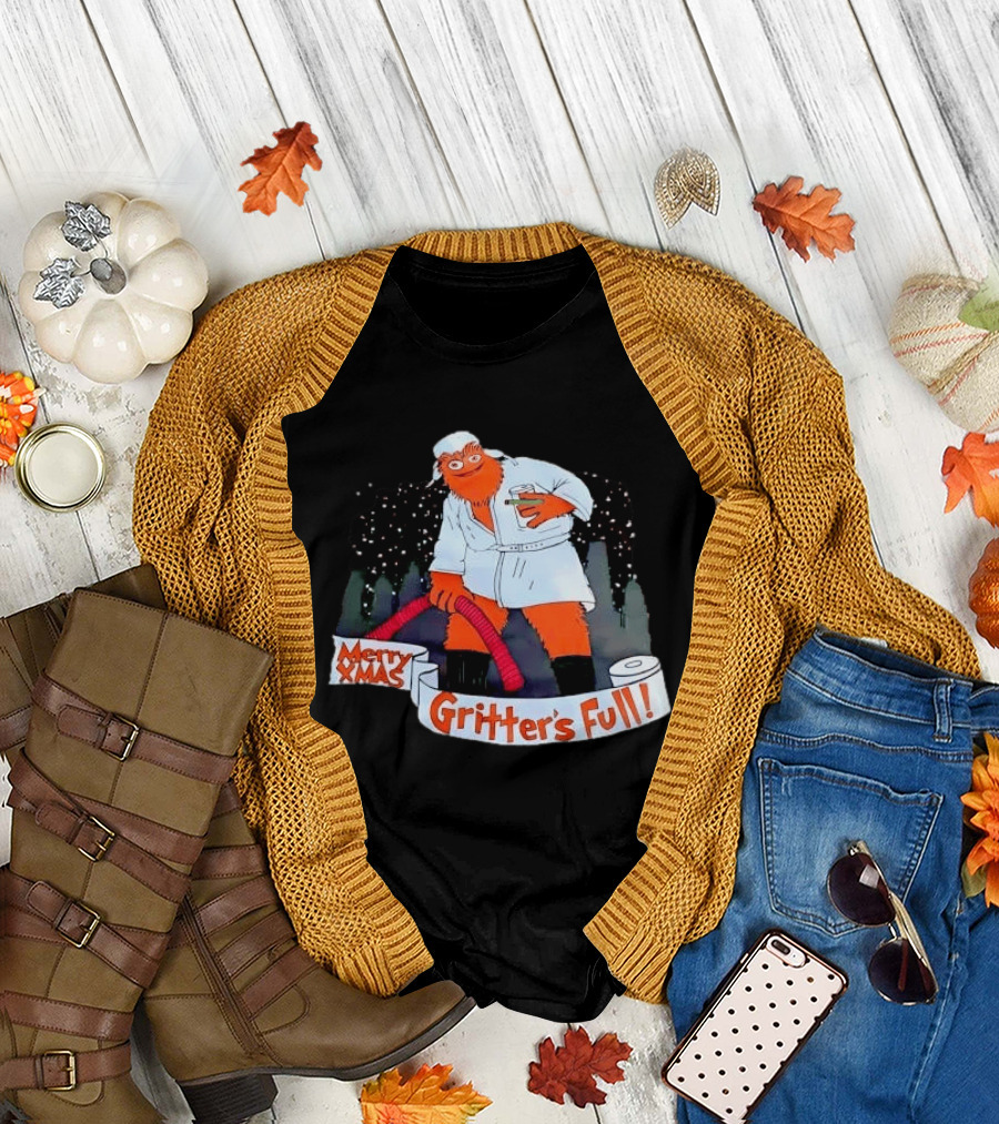 Merry Xmas Gritters Full Cartoon Orange Bathrobe Holding Hose T-Shirt