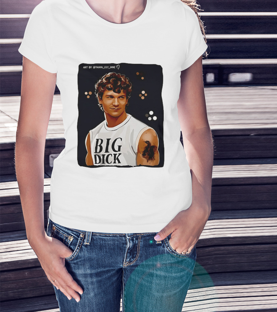 Tanya Lily Jane Big Dick Art Featuring Curly Haired Man T-Shirt
