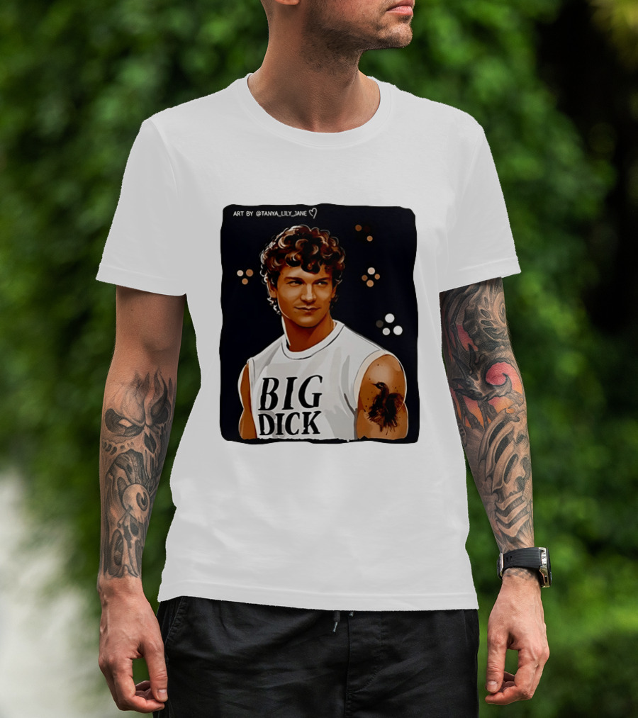 Tanya Lily Jane Big Dick Art Featuring Curly Haired Man T-Shirt