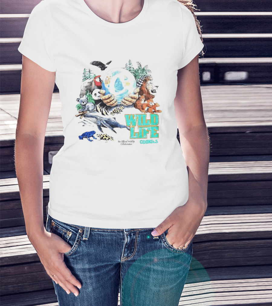 Cookies Wild Life An Official Wildlife Collaboration Hands Holding Globe Earth Animals T-Shirt