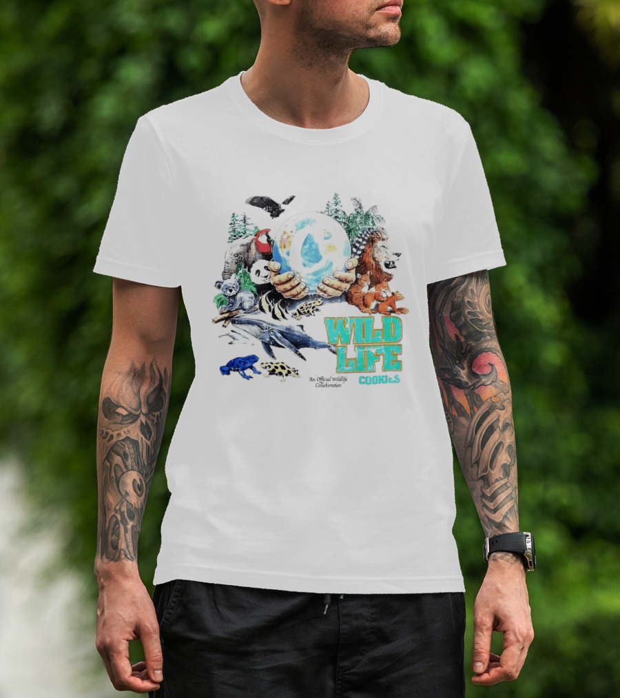 Cookies Wild Life An Official Wildlife Collaboration Hands Holding Globe Earth Animals T-Shirt