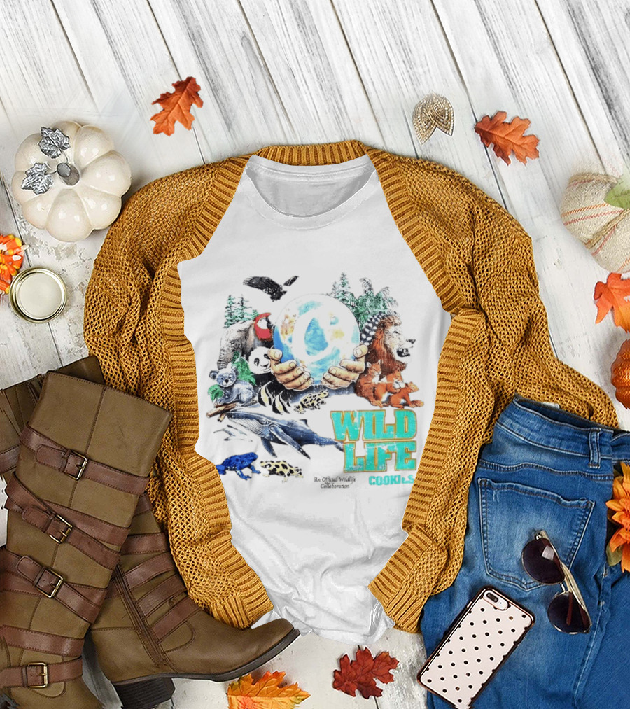 Cookies Wild Life An Official Wildlife Collaboration Hands Holding Globe Earth Animals T-Shirt