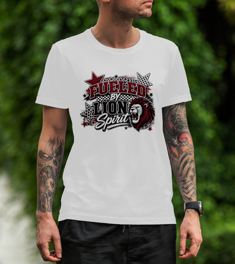 Fueled By Lion Spirit Roaring Head Leopard Patterned Stars Dynamic Energy T-Shirt