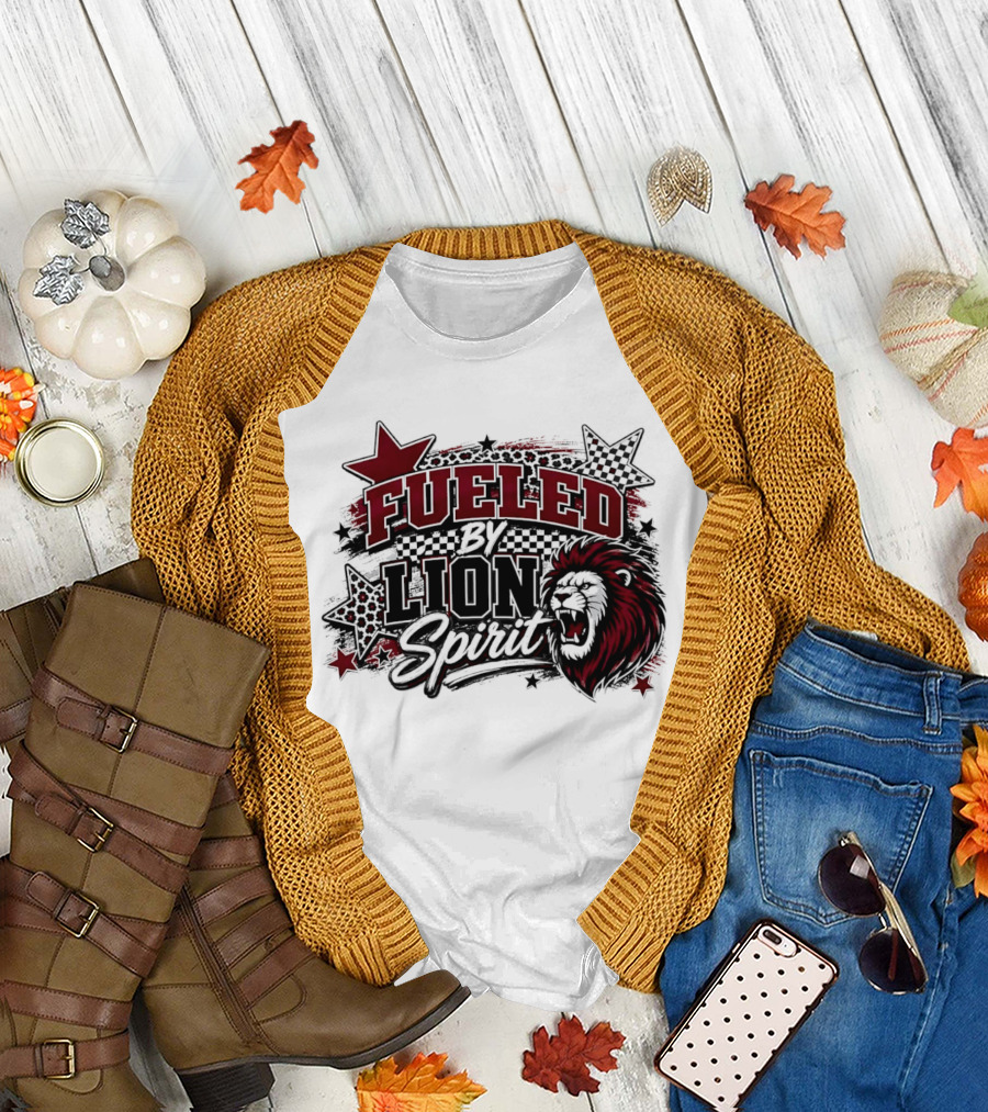 Fueled By Lion Spirit Roaring Head Leopard Patterned Stars Dynamic Energy T-Shirt