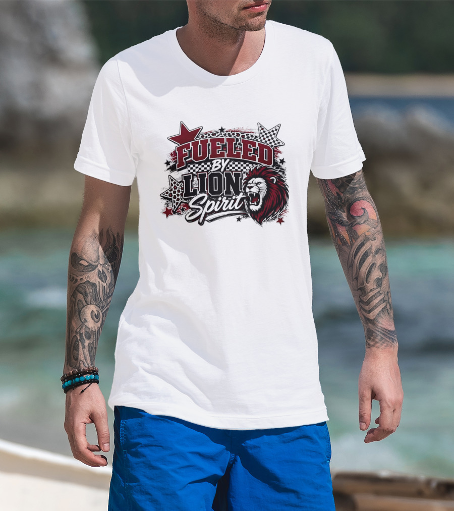 Fueled By Lion Spirit Roaring Head Leopard Patterned Stars Dynamic Energy T-Shirt