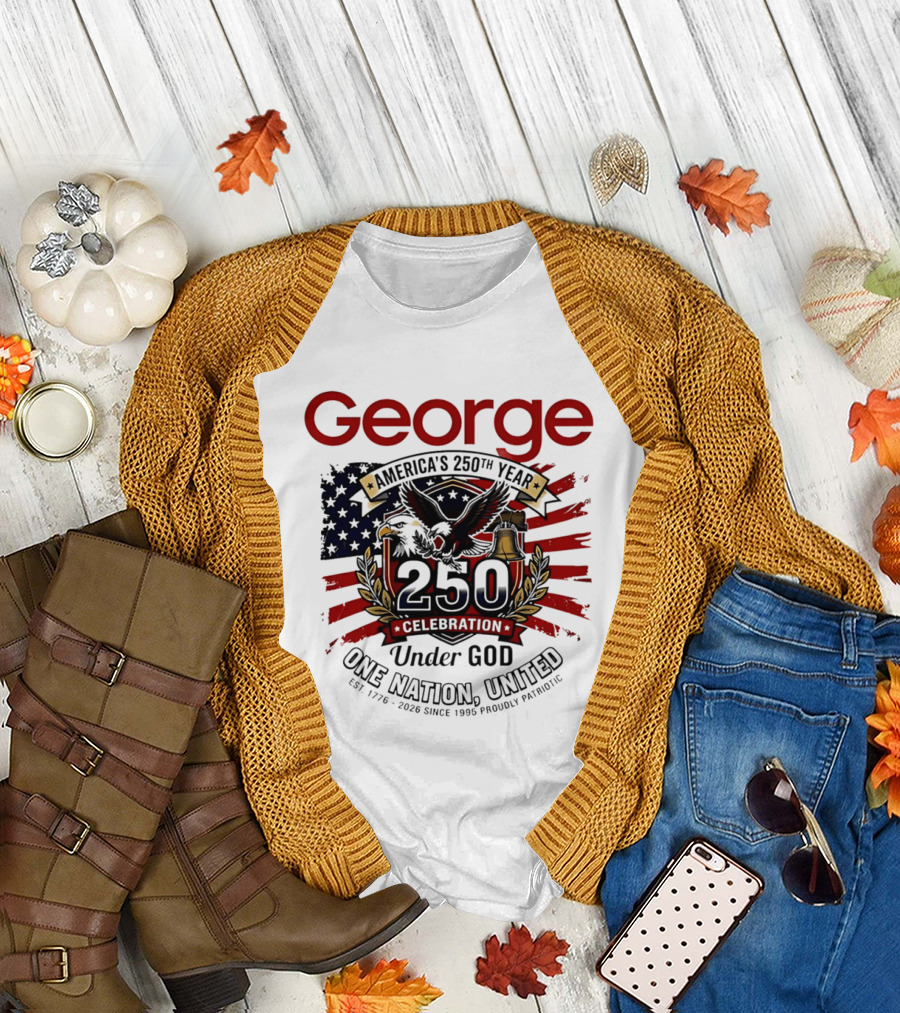 George America's 250th Year 1776 2026 Celebration Eagle Flag Under God One Nation United T-Shirt
