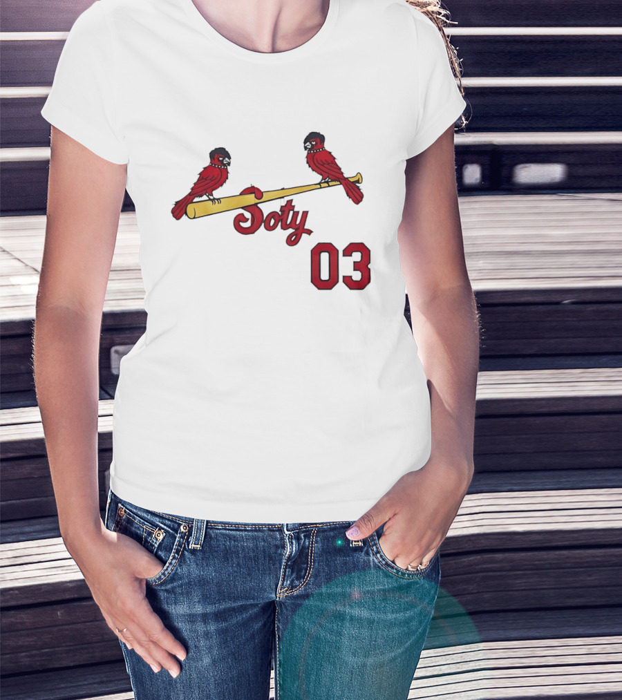 Soty 03 St Louis Cardinals Cartoon Emo Birds On Baseball Bat T-Shirt