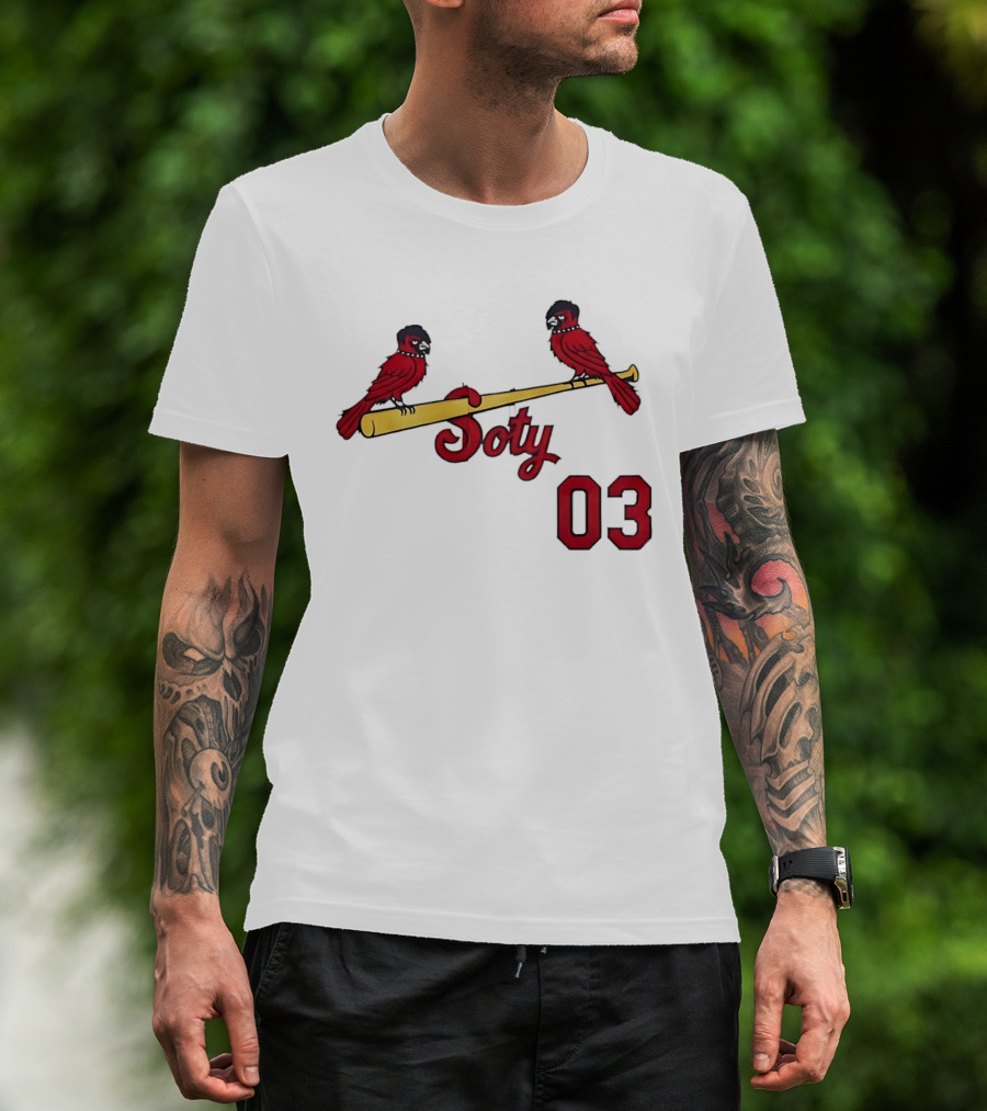 Soty 03 St Louis Cardinals Cartoon Emo Birds On Baseball Bat T-Shirt