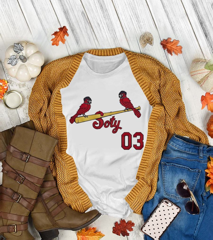 Soty 03 St Louis Cardinals Cartoon Emo Birds On Baseball Bat T-Shirt