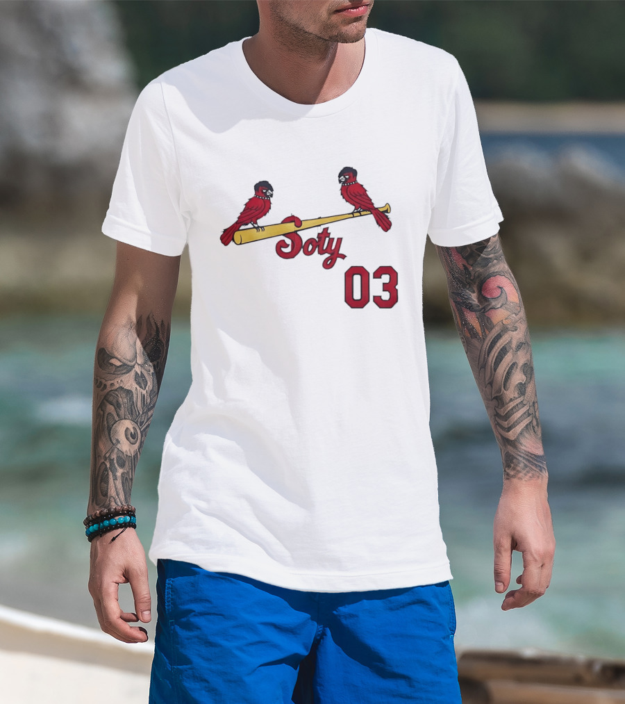 Soty 03 St Louis Cardinals Cartoon Emo Birds On Baseball Bat T-Shirt