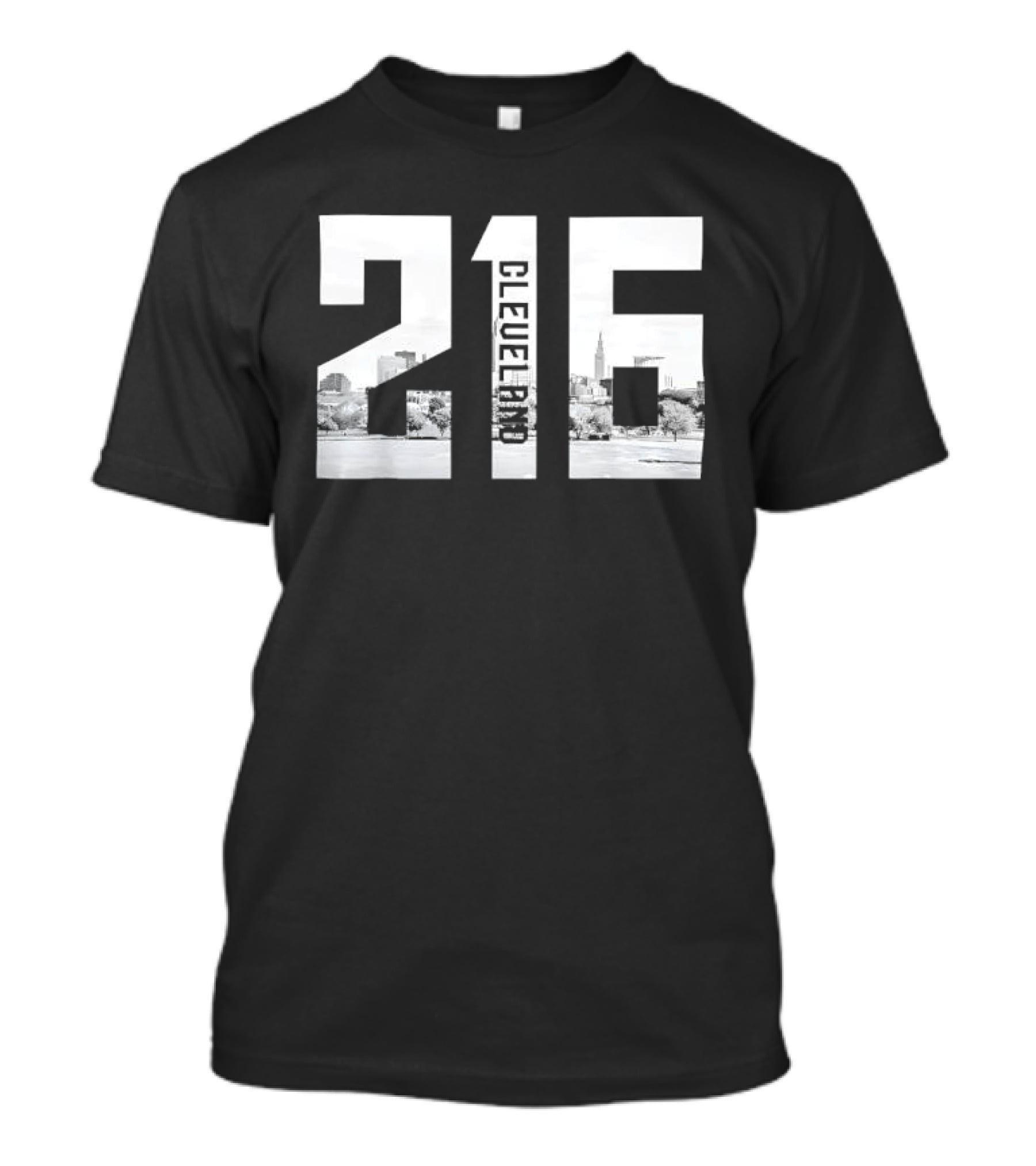 216 Cleveland Monochrome City Skyline Photo Cutout T-Shirt
