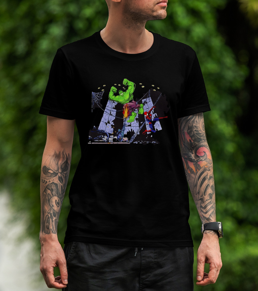 Battle Royale Hulk Vs Spider Man And Punisher Epic Showdown T-Shirt