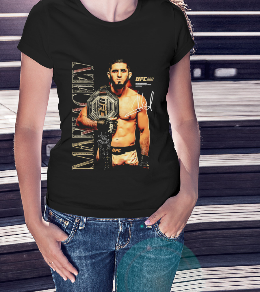 Islam Makhachev UFC Champion Signature Autograph Belt T-Shirt