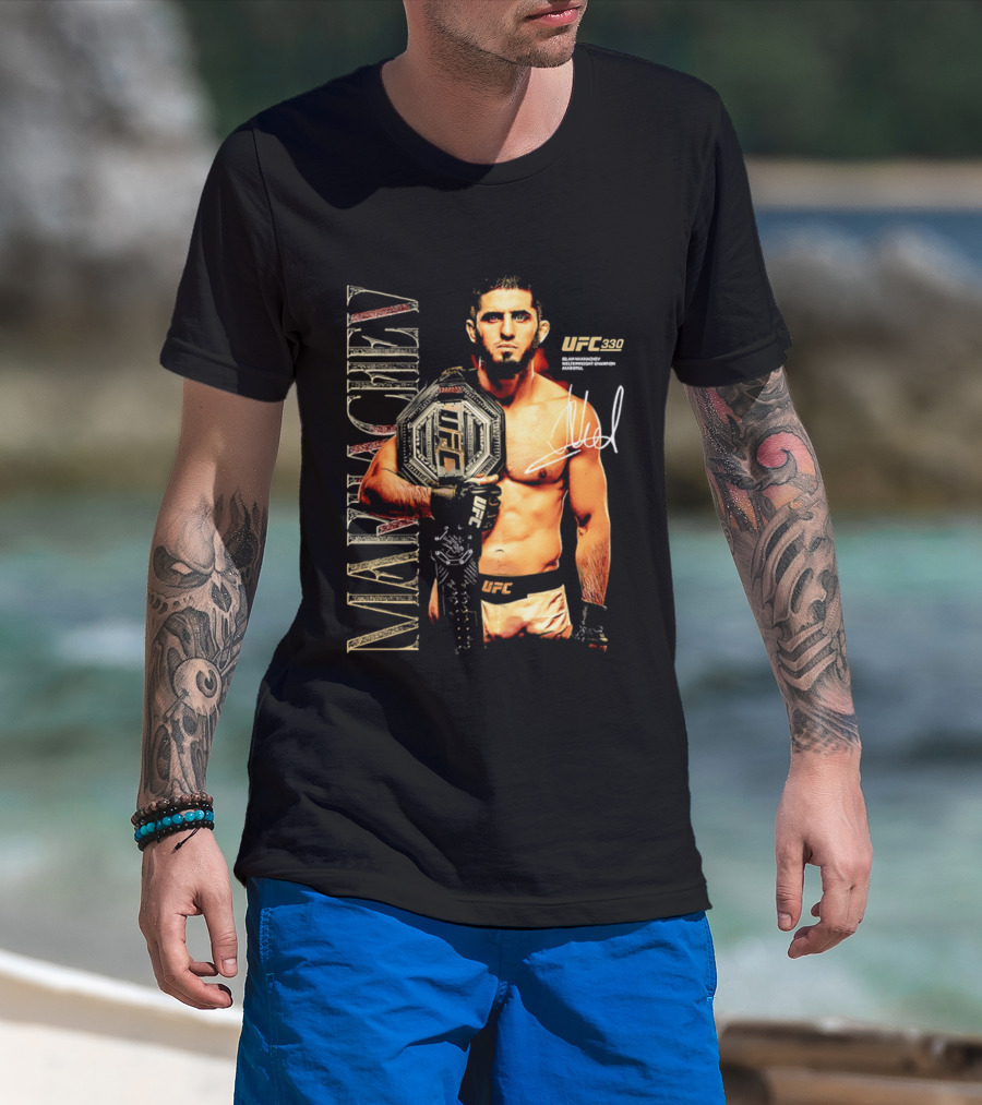 Islam Makhachev UFC Champion Signature Autograph Belt T-Shirt