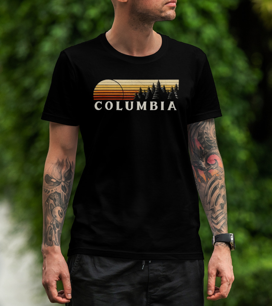 Columbia Sunset Pine Trees Forest Distressed T-Shirt