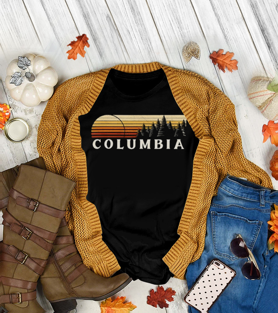 Columbia Sunset Pine Trees Forest Distressed T-Shirt