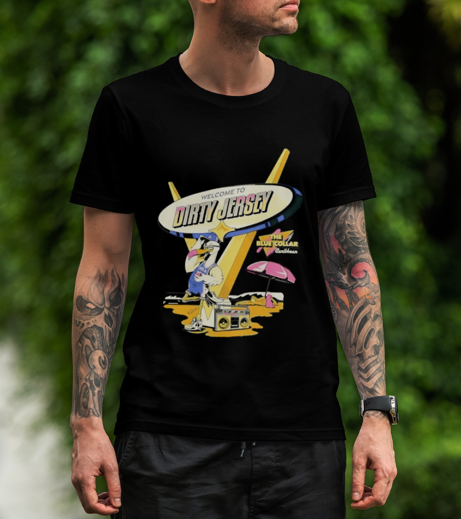 Philadelphia 76ers Welcome To Dirty Jersey Blue Collar Caribbean Cartoon Seagull Beach Boombox T-Shirt