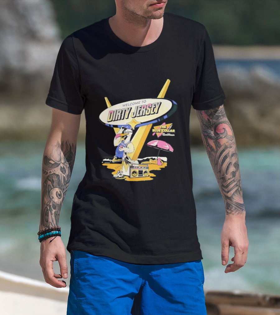 Philadelphia 76ers Welcome To Dirty Jersey Blue Collar Caribbean Cartoon Seagull Beach Boombox T-Shirt