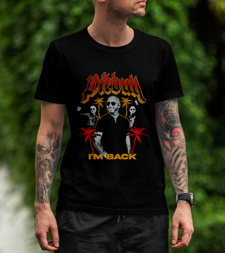 Pitbull I'M Back With Red And Orange Palm Trees T-Shirt