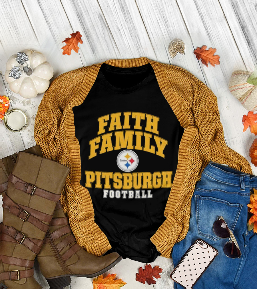 Pittsburgh Steelers Faith Family Football Team Yellow Arched T-Shirt