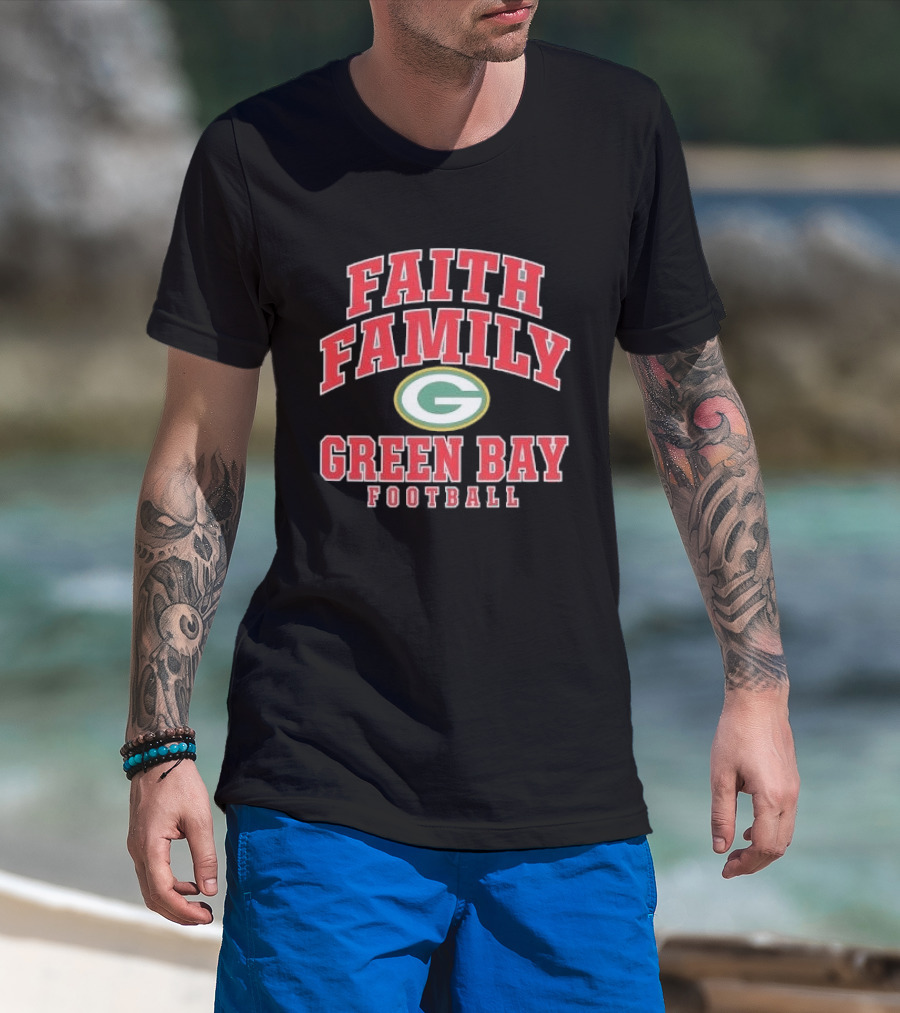 Faith Family Green Bay Football Oval G Distressed T-Shirt