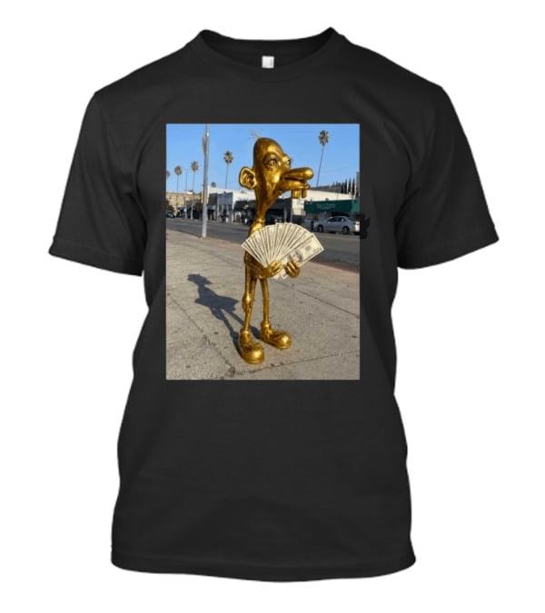 Rich Neegy Golden Cartoon Character Holding Cash On Street T-Shirt