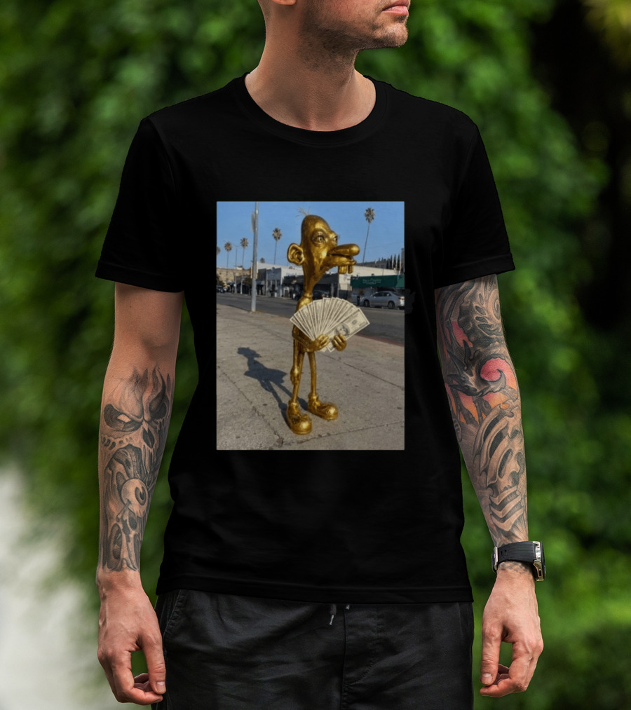 Rich Neegy Golden Cartoon Character Holding Cash On Street T-Shirt
