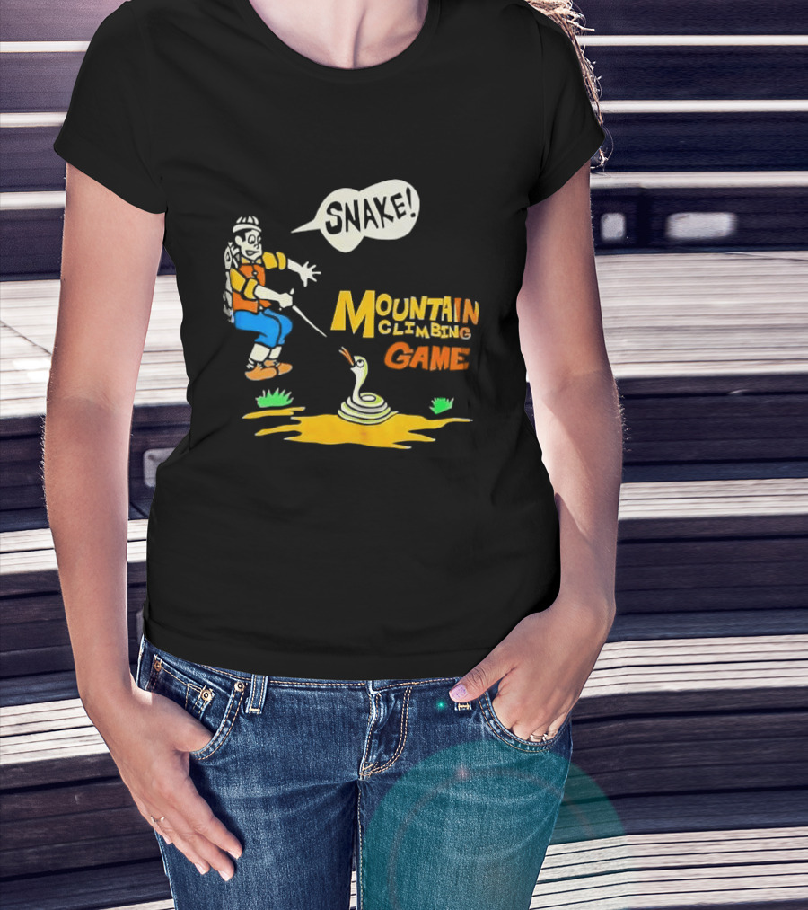 Snake Mountain Climbing Game Startled Climber Coiled Serpent Cartoon T-Shirt