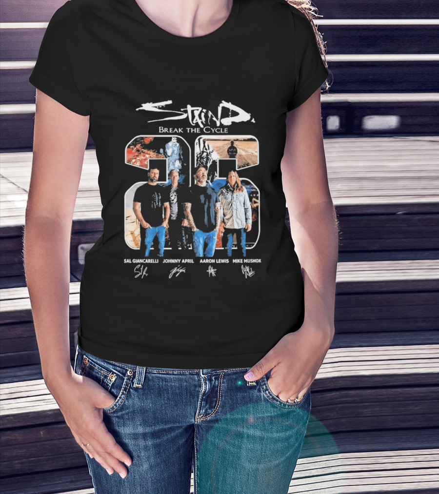 Staind Break The Cycle 23 Sal Giancarelli Johnny April Aaron Lewis Mike Mushok Signatures Rock Band T-Shirt