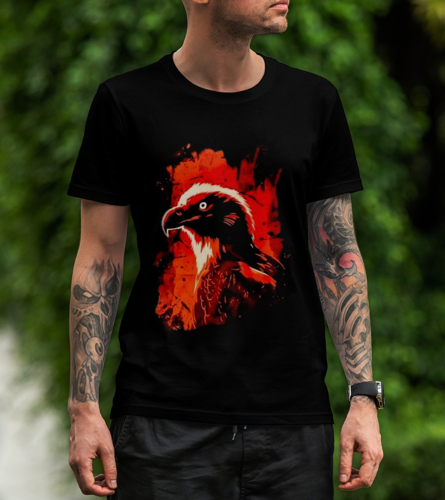 Stylized Bearded Vulture Head Fiery Orange Watercolor Art Bird Wildlife T-Shirt