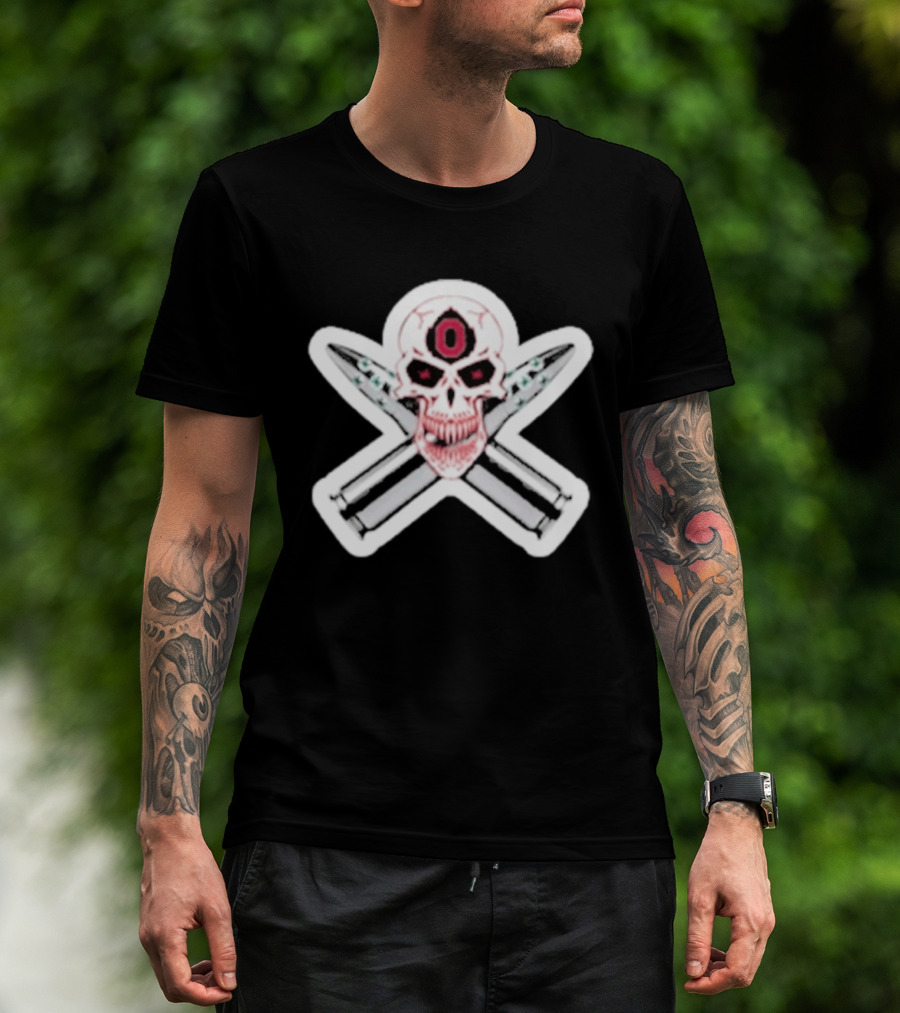 Ohio State Buckeyes Skull With Crossed Silver Bullets T-Shirt