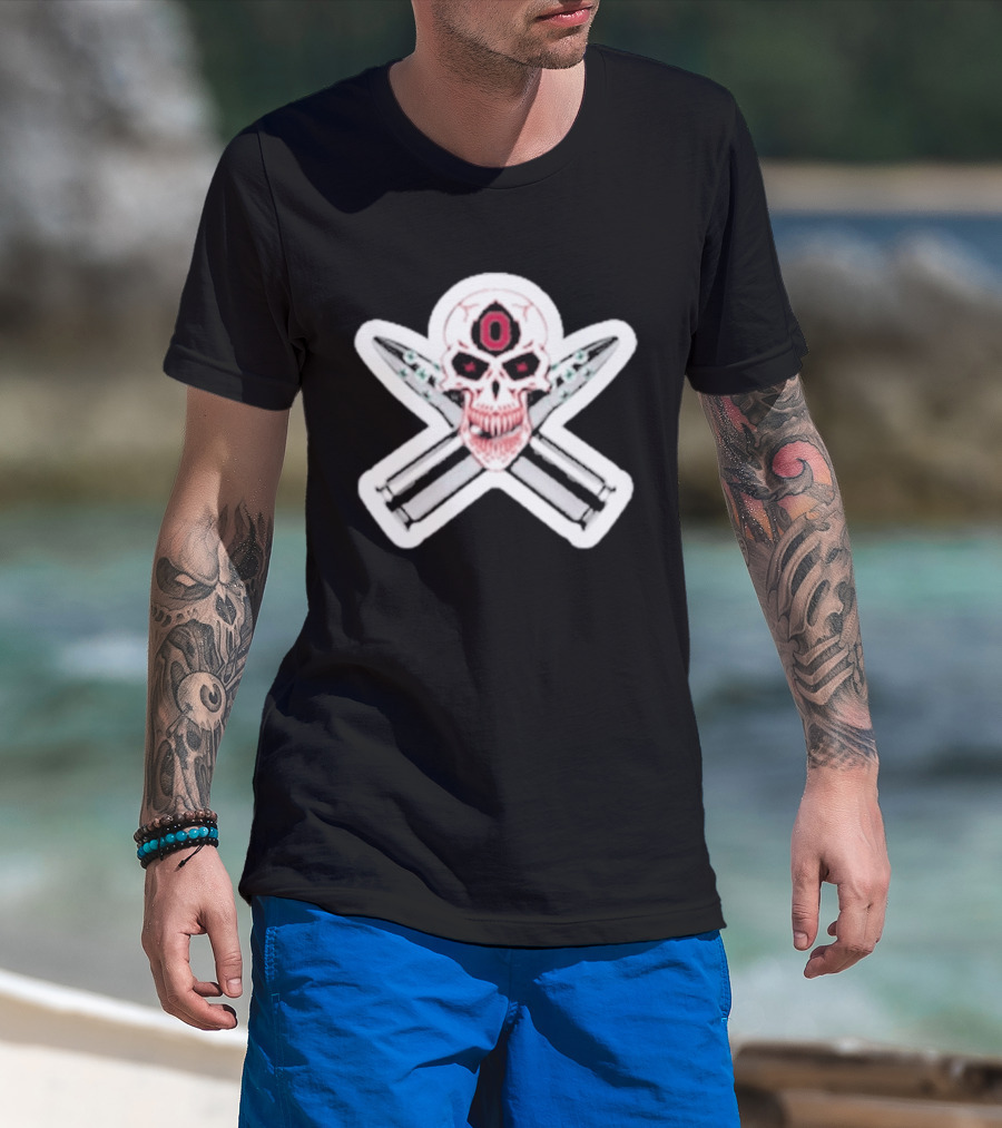Ohio State Buckeyes Skull With Crossed Silver Bullets T-Shirt