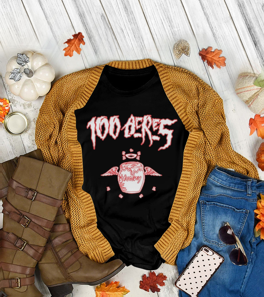 100 Acres Hunny Winged Honey Pot With Dripping Text And Doodles T-Shirt