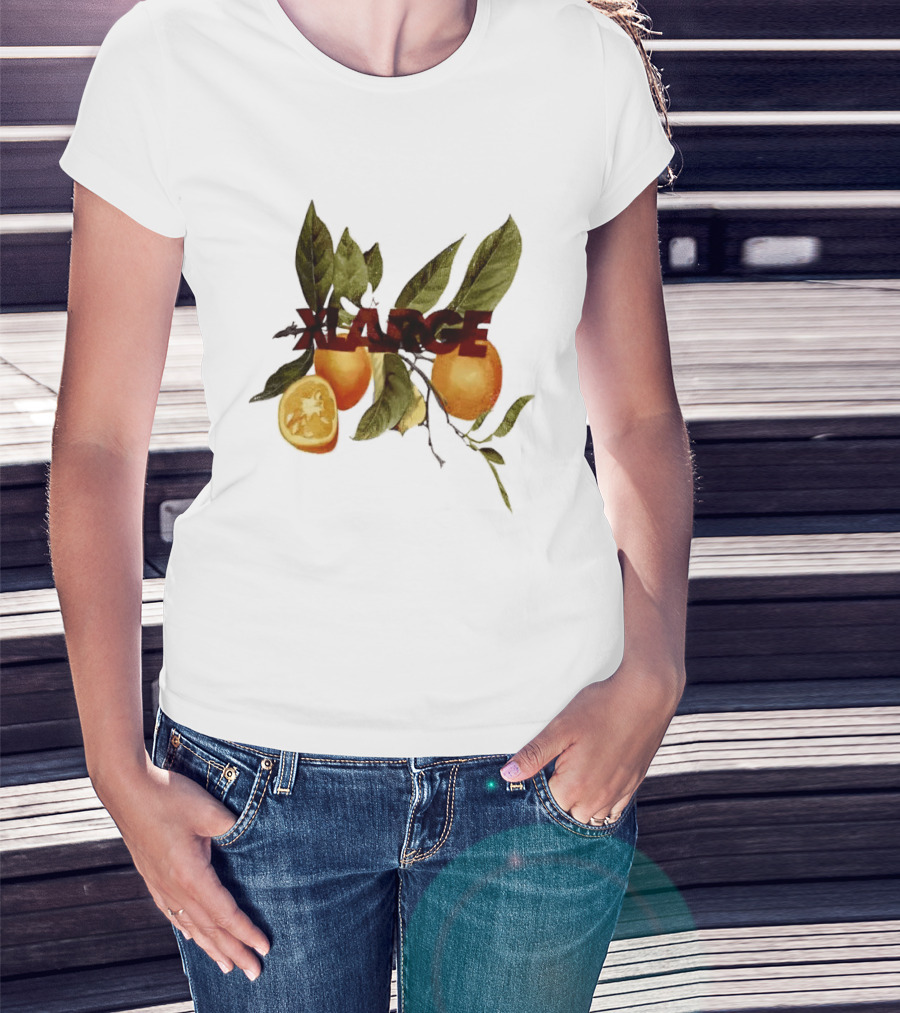 Xlarge Watercolor Oranges Citrus Branch Leaves Slice T-Shirt