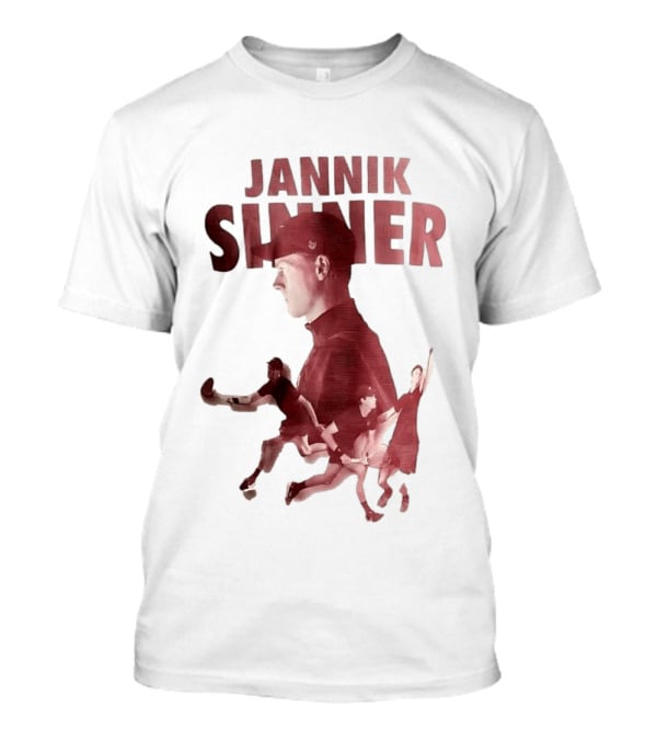 Jannik Sinner Red Double Exposure Tennis Action Poses T-Shirt