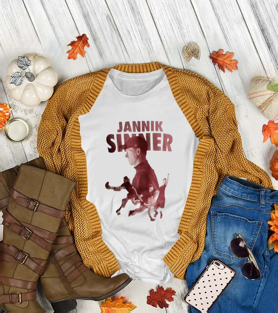 Jannik Sinner Red Double Exposure Tennis Action Poses T-Shirt