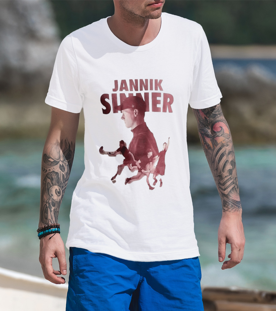 Jannik Sinner Red Double Exposure Tennis Action Poses T-Shirt