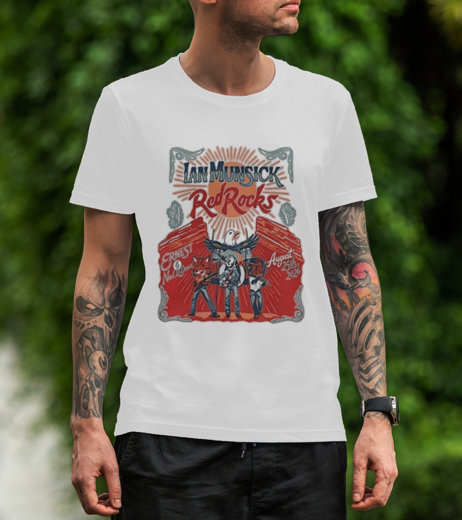 Ian Munsick Red Rocks Morrison CO 08 25 2026 Live Tour Featuring Ernest Neon Dreams T-Shirt